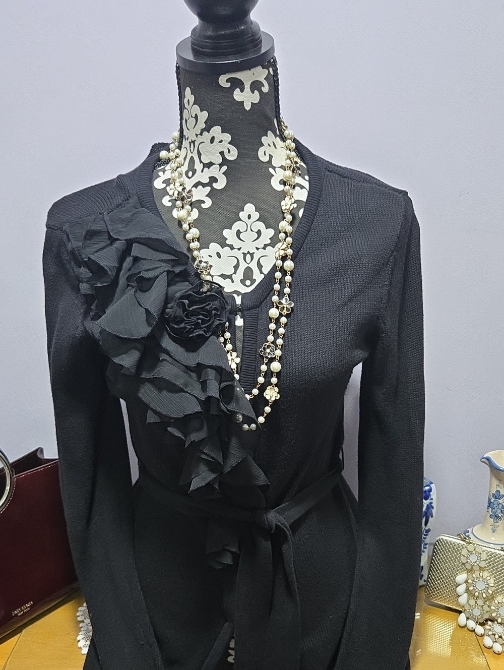 Elle Black Floral Knit Cardigan